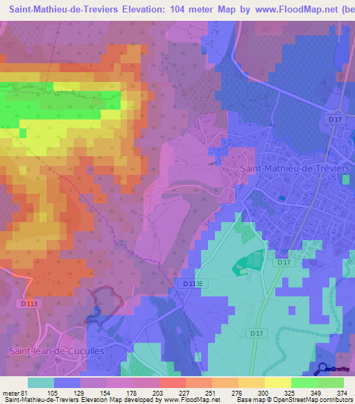 Saint-Mathieu-de-Treviers,France Elevation Map