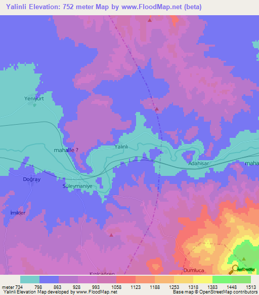 Yalinli,Turkey Elevation Map