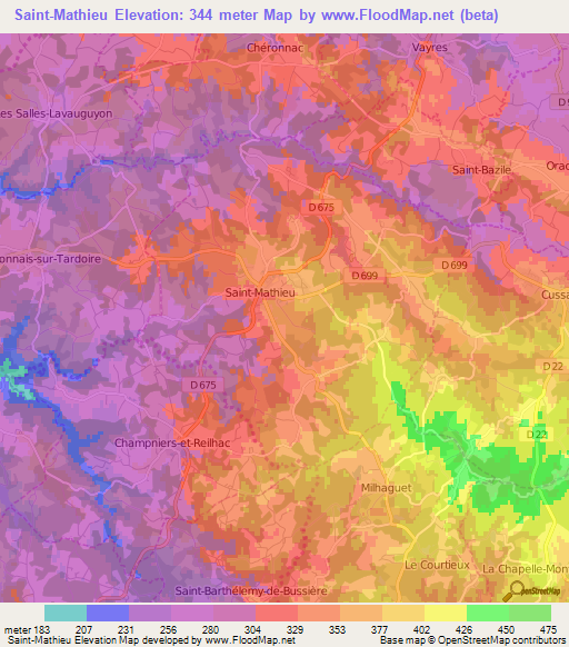 Saint-Mathieu,France Elevation Map