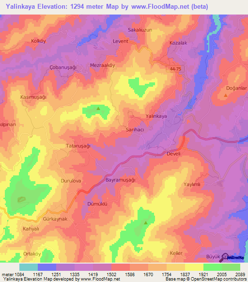 Yalinkaya,Turkey Elevation Map