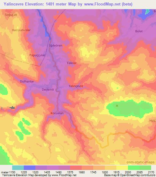 Yalincevre,Turkey Elevation Map