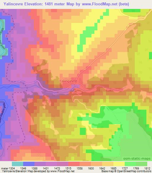 Yalincevre,Turkey Elevation Map