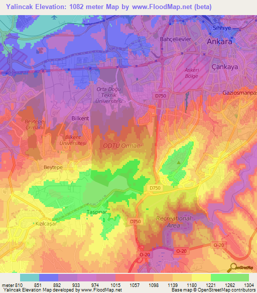 Yalincak,Turkey Elevation Map