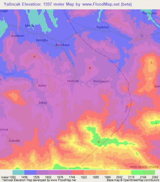 Yalincak,Turkey Elevation Map