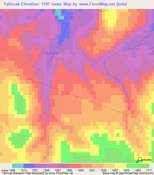 Yalincak,Turkey Elevation Map