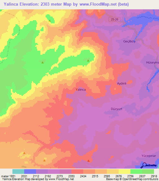 Yalinca,Turkey Elevation Map