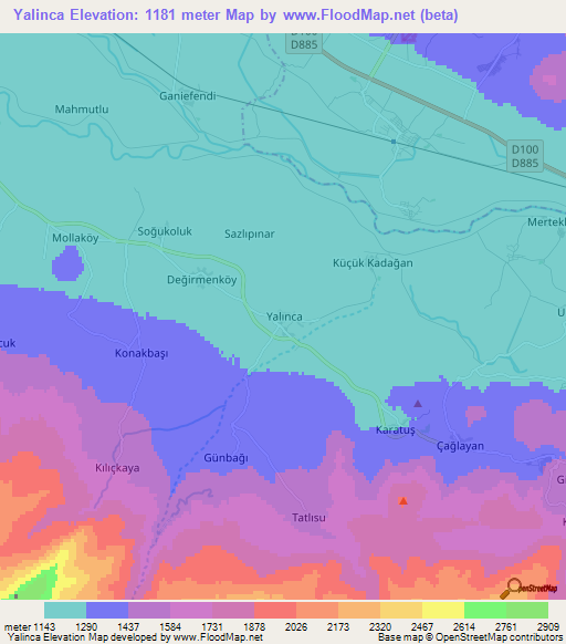 Yalinca,Turkey Elevation Map