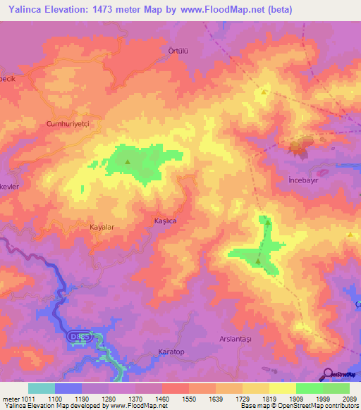 Yalinca,Turkey Elevation Map