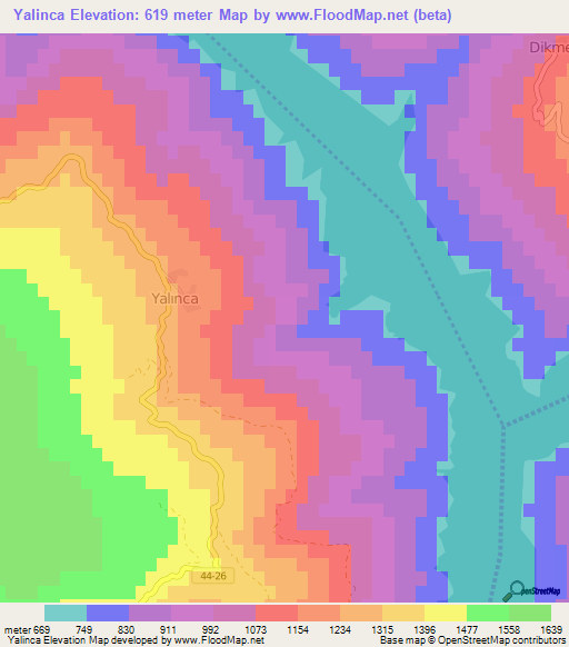 Yalinca,Turkey Elevation Map