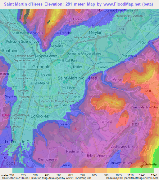 Saint-Martin-d'Heres,France Elevation Map