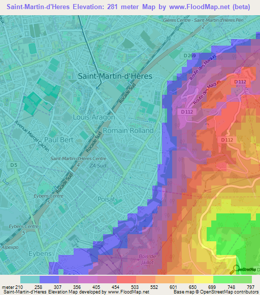 Saint-Martin-d'Heres,France Elevation Map