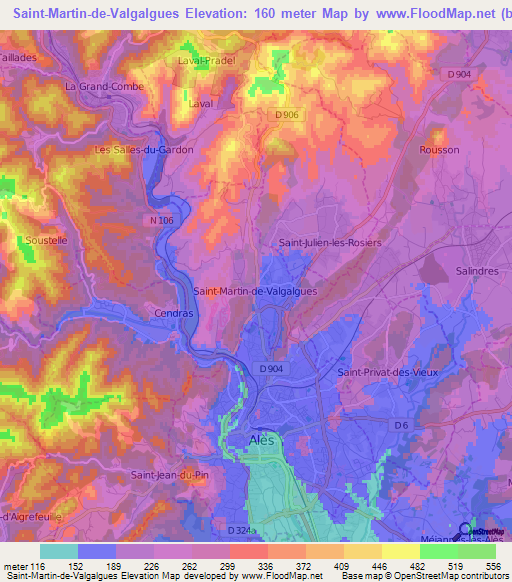 Saint-Martin-de-Valgalgues,France Elevation Map