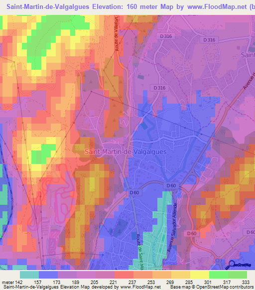 Saint-Martin-de-Valgalgues,France Elevation Map