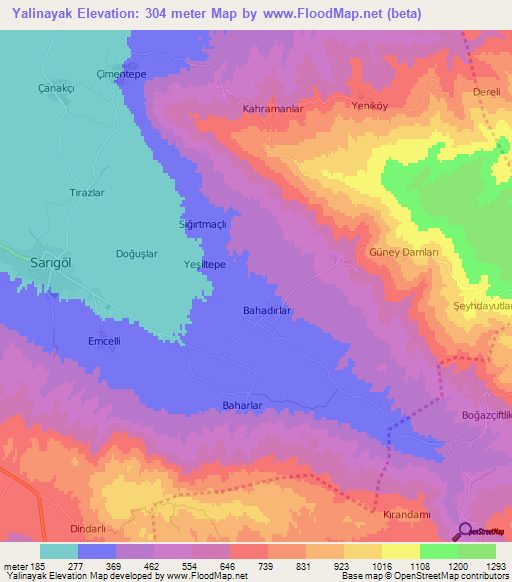 Yalinayak,Turkey Elevation Map