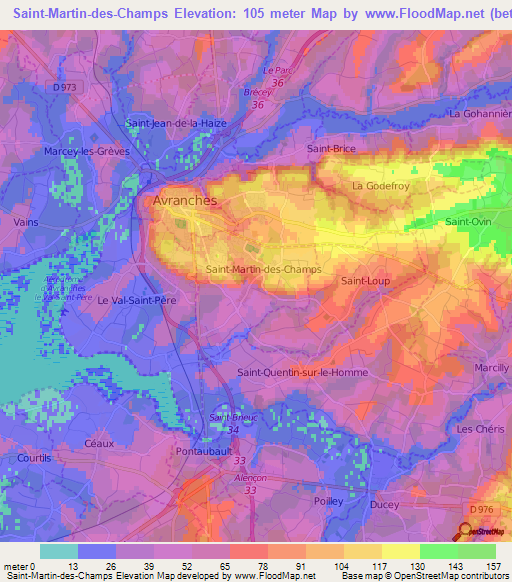 Saint-Martin-des-Champs,France Elevation Map