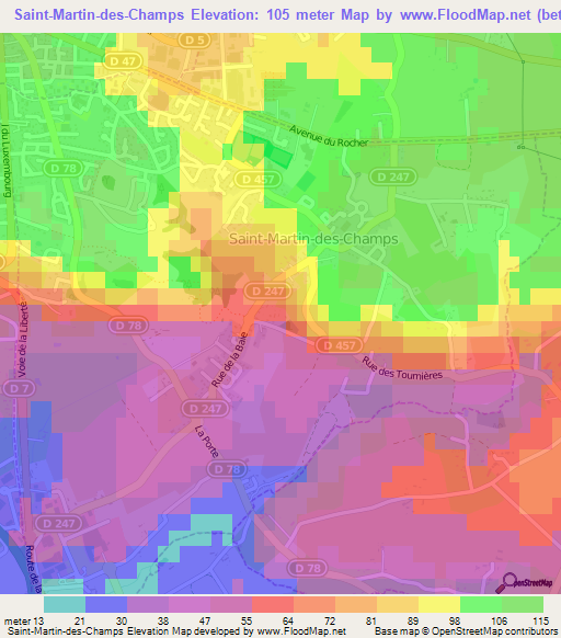 Saint-Martin-des-Champs,France Elevation Map