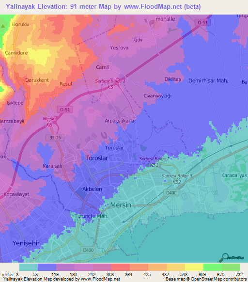 Yalinayak,Turkey Elevation Map