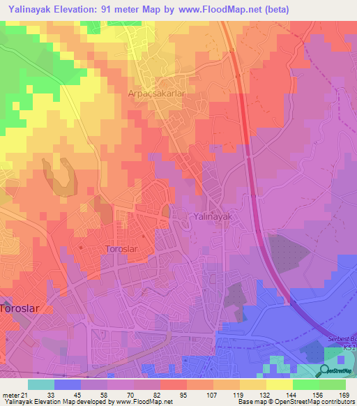 Yalinayak,Turkey Elevation Map