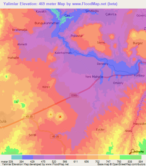 Yalimlar,Turkey Elevation Map