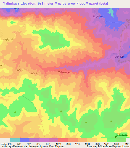 Yalimkaya,Turkey Elevation Map