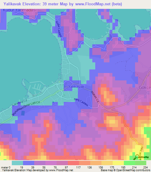 Yalikavak,Turkey Elevation Map