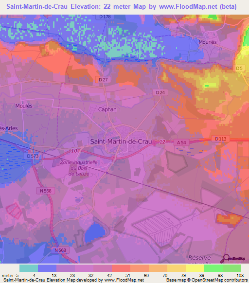 Saint-Martin-de-Crau,France Elevation Map