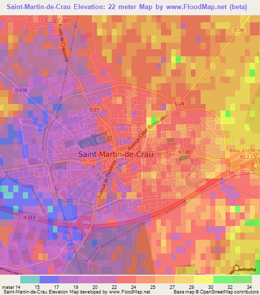 Saint-Martin-de-Crau,France Elevation Map