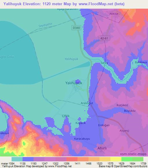 Yalihuyuk,Turkey Elevation Map