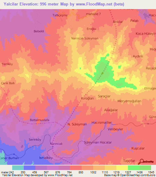 Yalcilar,Turkey Elevation Map