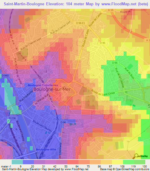 Saint-Martin-Boulogne,France Elevation Map