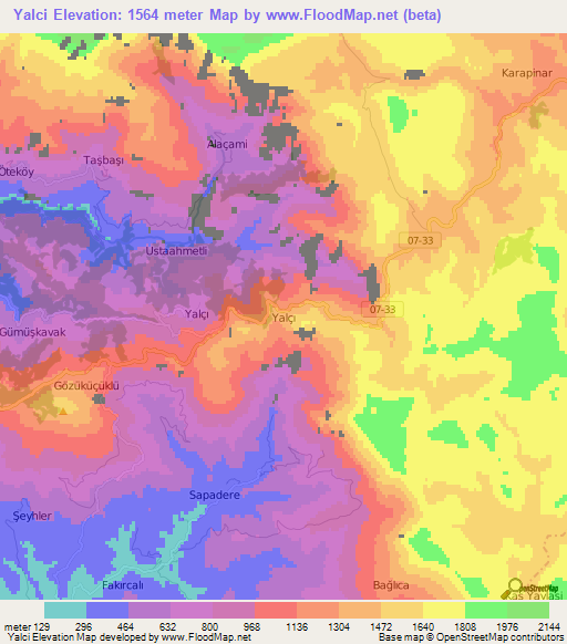 Yalci,Turkey Elevation Map