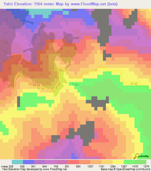 Yalci,Turkey Elevation Map