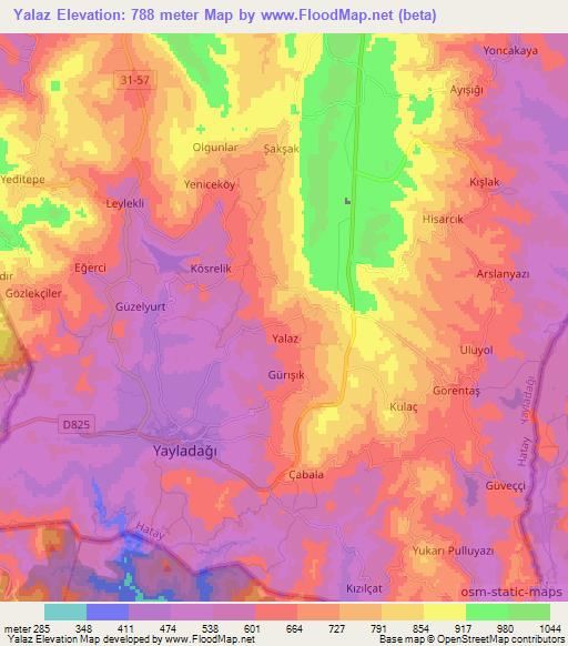 Yalaz,Turkey Elevation Map