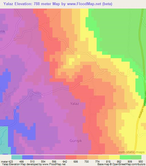 Yalaz,Turkey Elevation Map