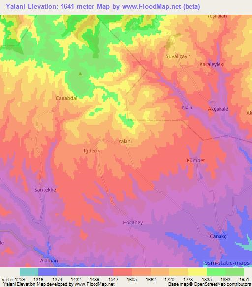 Yalani,Turkey Elevation Map