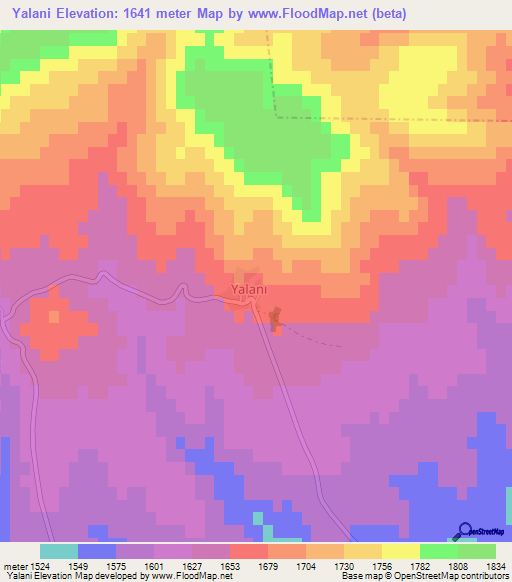 Yalani,Turkey Elevation Map