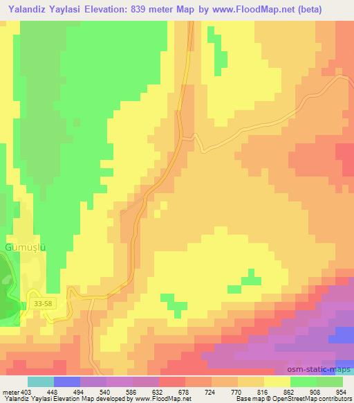 Yalandiz Yaylasi,Turkey Elevation Map