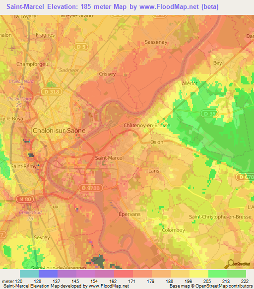 Saint-Marcel,France Elevation Map