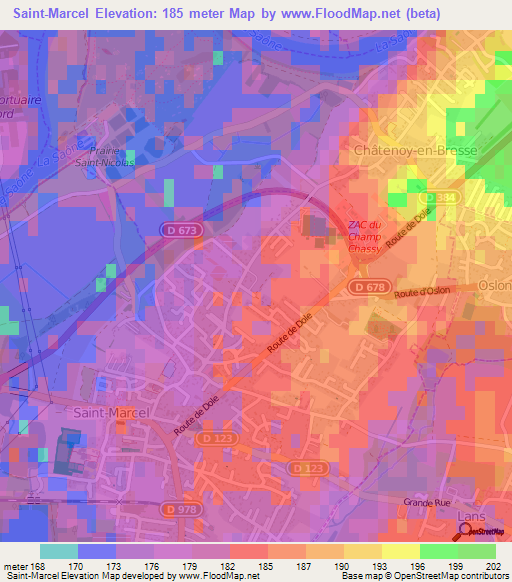 Saint-Marcel,France Elevation Map