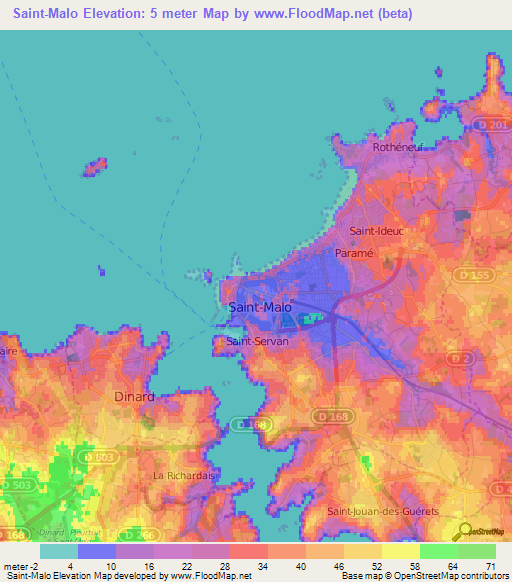 Saint-Malo,France Elevation Map