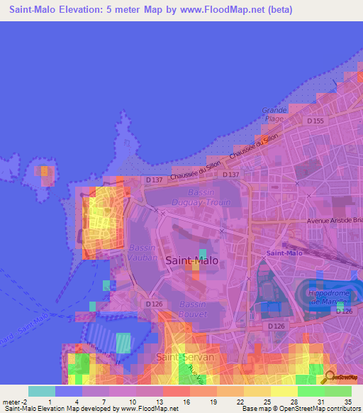 Saint-Malo,France Elevation Map