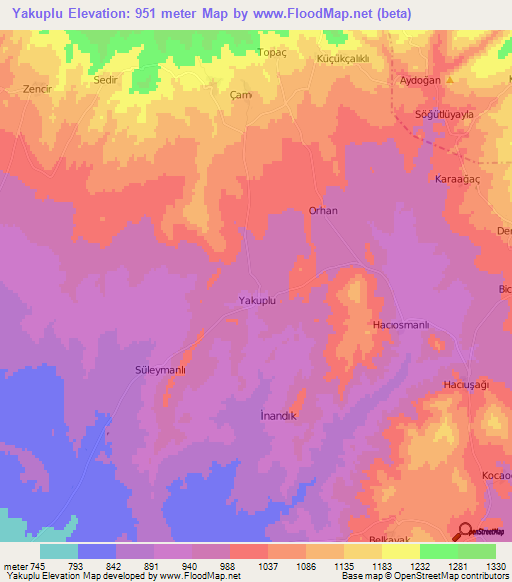 Yakuplu,Turkey Elevation Map