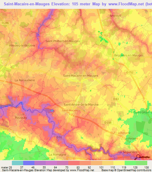 Saint-Macaire-en-Mauges,France Elevation Map