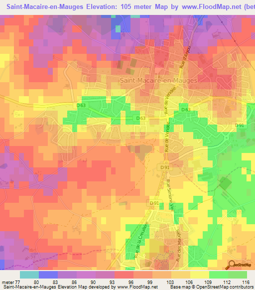 Saint-Macaire-en-Mauges,France Elevation Map