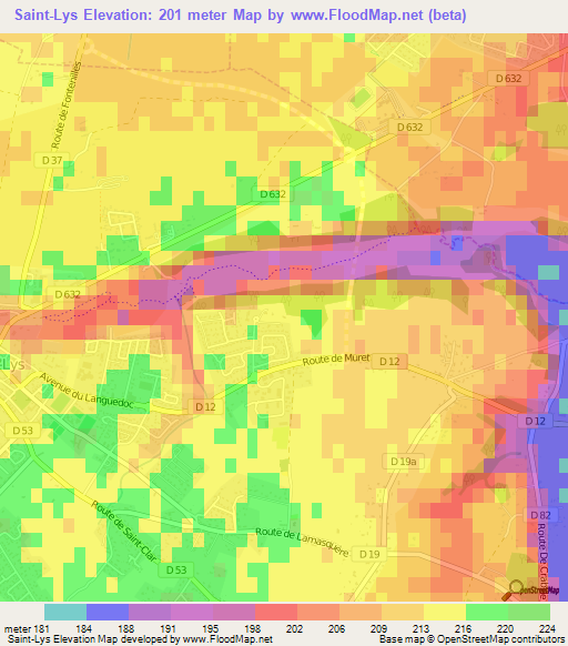 Saint-Lys,France Elevation Map