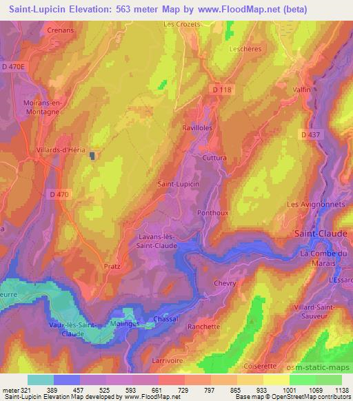 Saint-Lupicin,France Elevation Map