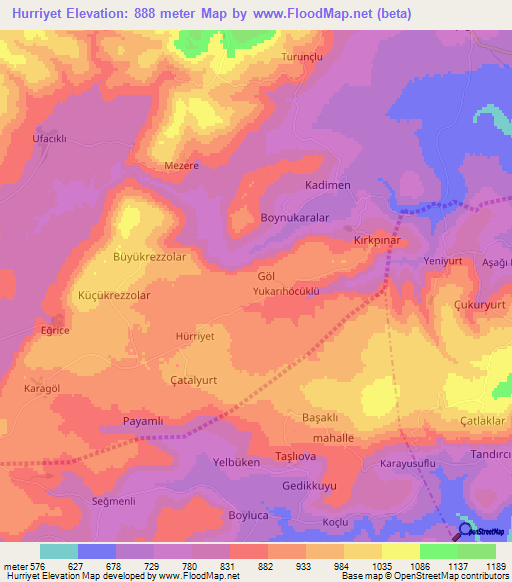 Hurriyet,Turkey Elevation Map