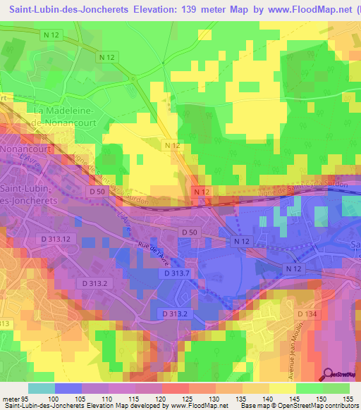 Saint-Lubin-des-Joncherets,France Elevation Map