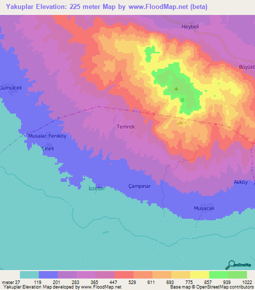 Yakuplar,Turkey Elevation Map