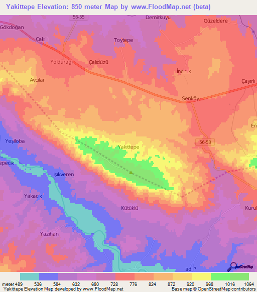 Yakittepe,Turkey Elevation Map